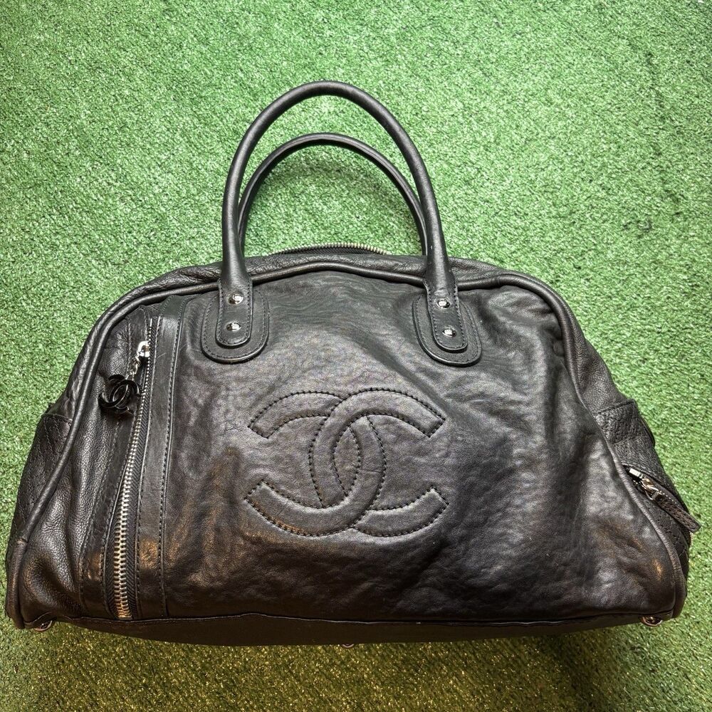 CHANEL Coco Mark Matelasse Boston Bag Travel Black Large Bowling Bag Authentic - Picture 16 of 16